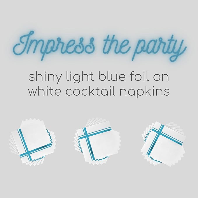 Light Blue on White Cocktail Napkins - 100 Pack, 5" x 5", 3-Ply Paper - Style Name: Blissful Crossing