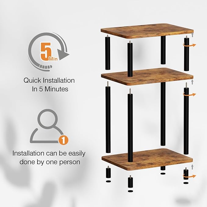 Apicizon 3 Tier End Table, Boho Side Table with Storage Shelf, Nightstand Bedside Table for Small Spaces, Bedroom, Living Room, Entryway, Farmhouse, Easy Assembly,Brown