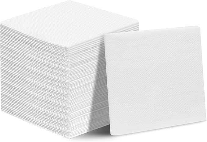 White Linen-Feel Beverage Napkins - 200PCS Disposable Cocktail Napkins, Soft & Absorbent, 1/4 Fold, 5" x 5" White Napkins Cloth for Bar, Café, Party, Wedding Or Event