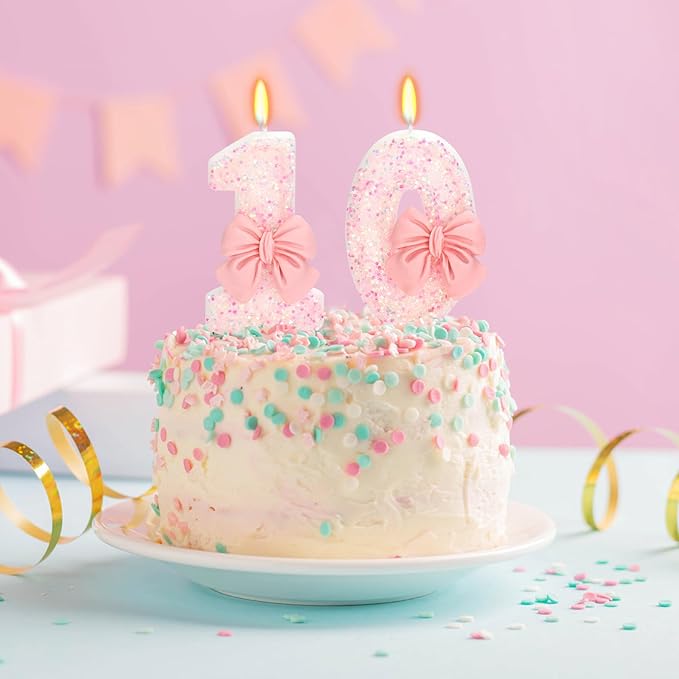 Birthday Candle for Cake, Pink Bow Number Candles, 2.76 inch Number Happy Birthday Candle, Cake Topper Decoration for Birthday Party (Number 10)