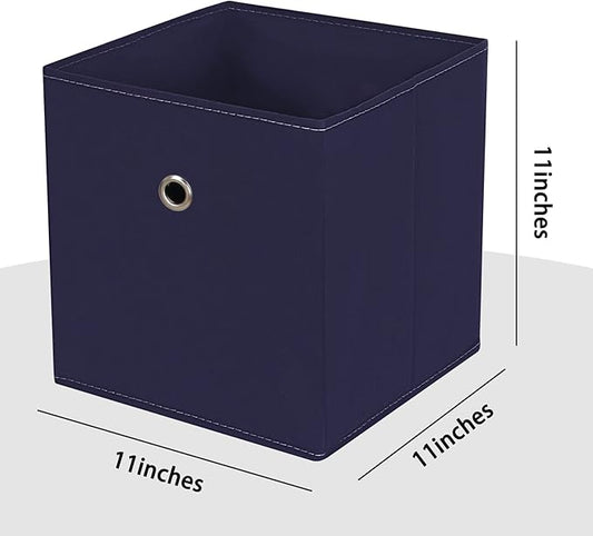 Black Foldable Storage Cubes Bins ,11 Inch Cloth Storage Cube Fabric Storage Box Cubes Organizer Baskets with Handles for Home Organizer Set of 3 (Navy Blue)