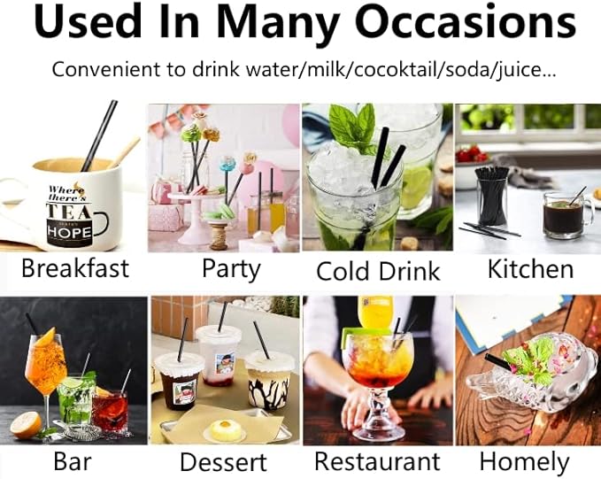 500Pcs Black Disposable Straws,8.27’’ Straight Flat Straw,0.16‘’ Diameter, For Kitchen,Bar,Club,Drinks, Milk, Soda, Party, Whiskey (500, 8.27'')