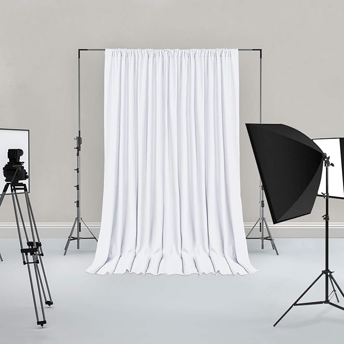 Hiasan White Backdrop Curtains for Parties, Polyester Photography Backdrop Drapes for Family Gatherings, Wedding Decorations, 5ftx7ft, Set of 2 Panels