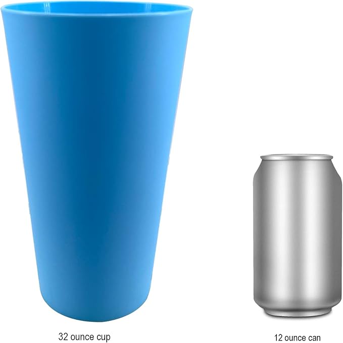32 oz Plastic Cups Reusable - BPA Free Large Drinking Cups set of 12 - Unbreakable Dishwasher Safe for Kids Kitchen Camping Outdoor