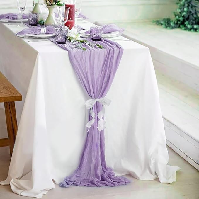 Lavender Purple Cheese Cloth Table Runner Boho 13FT Cotton Gauze Cheesecloth Table Runner for Baby Shower Wedding Bridal Shower Decor Summer Table Decor