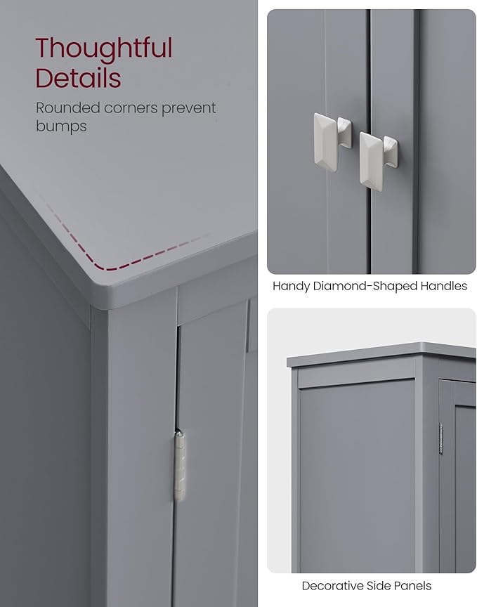 VASAGLE Floor Storage Cabinet, Freestanding Storage Unit with 4 Doors, Adjustable Shelves, 11.8 x 23.6 x 43.3 Inches, for Entryway, Bathroom, Dove Gray UBBC552P36V1