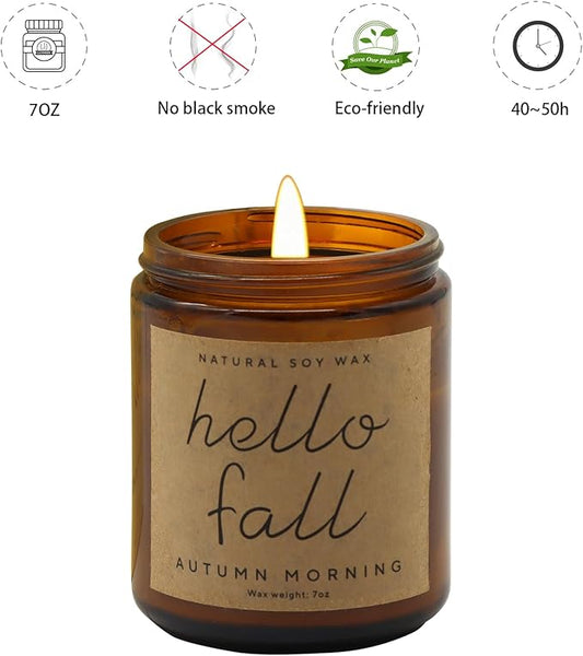 Fall Decorations for Home - Fall Candles, Gifts for Women, Natural Soy Wax Autumn Morning Scented Candles