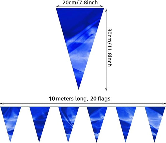 130FT Blue Glitter Triangle Pennant Banner Flag Metallic Bunting Fabric Garland for Christmas Graduation Wedding Engagement Anniversary Bachelorette Birthday Bridal Shower Valentine's Party Decor