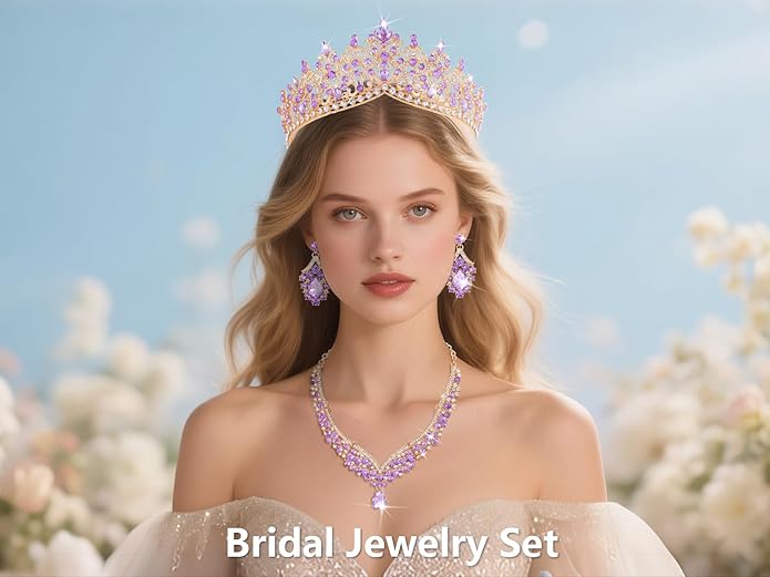 Kamirola Tiaras and Crowns for Women,Tiaras Earrings Necklace, Crystal Bridal Jewelry Set, Costume Party Halloween Prom Pageant Jewelry for Women TR80