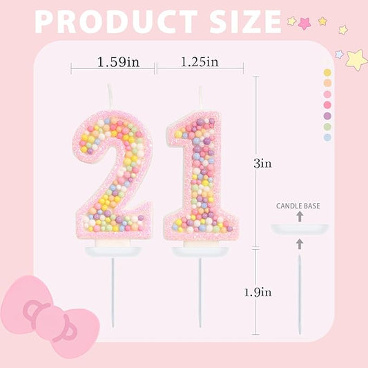 Birthday Candles - Number 21 Candle, Colorful Macaron Candles, 21 Birthday Decorations for Girls, Cake Decorations, Sweet Theme Party Supplies (Pink)