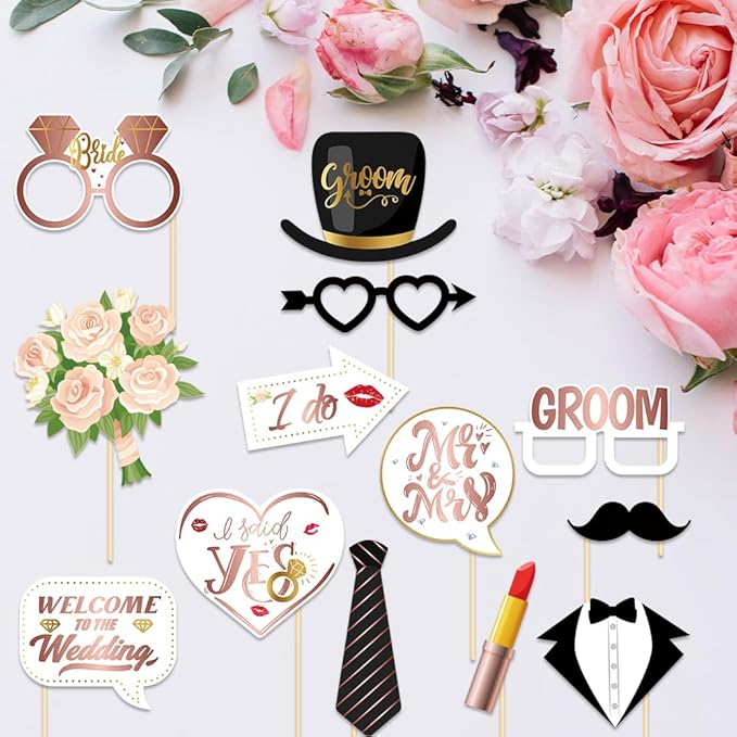Bachelorette Party Decorations, Kaluofan 25 Pcs Bachelorette Party Accessories,Funny Wedding Photo Booth Props for Engagement Wedding Reception Party Bride Wedding Shower Decor(Pink and Black)