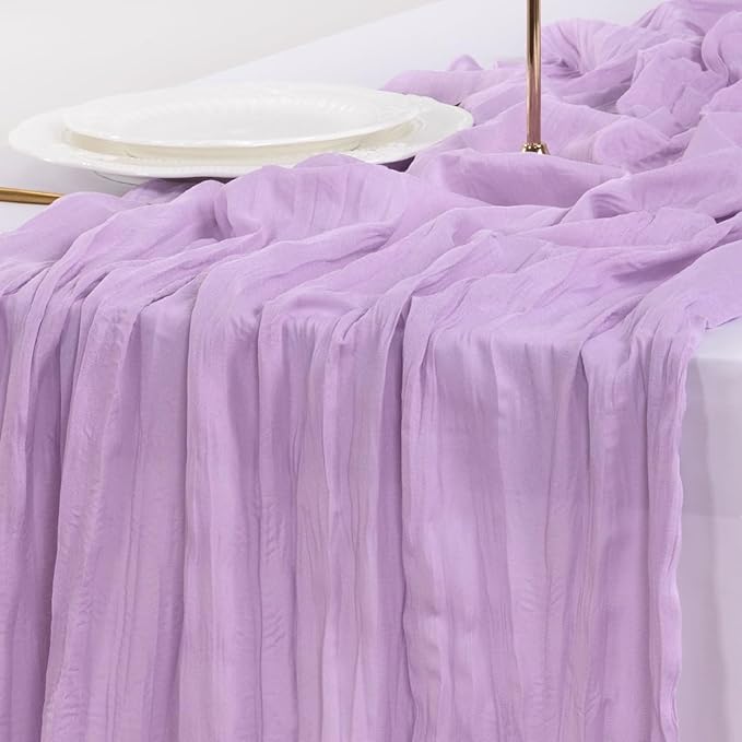 Socomi 6pcs Lilac Purple Lavender Cheesecloth Table Runner Fall Thanksgiving Boho Rustic Gauze 120 inch 10FT Cheese Cloth Runner for Wedding Party Baby Shower Birthday Home Decor Holiday Decorations