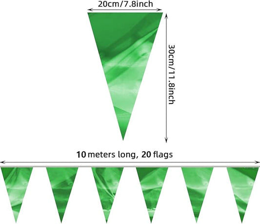 130FT Green Glitter Triangle Pennant Banner Flag Metallic Bunting Fabric Garland for Christmas Graduation Safari Birthday Tropical Jungles Wedding Bachelorette Engagement Party Decoration Decor