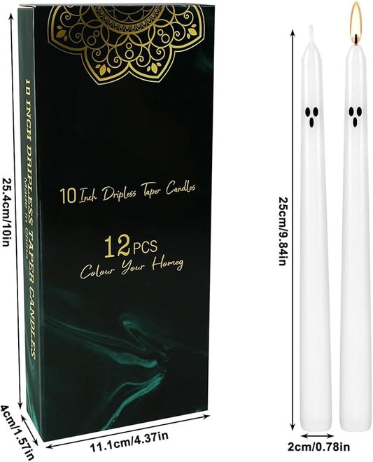12pack 10inch Ghost Halloween Taper Candles-unscented White Spooky Candles Decorations Halloween Ghost Shaped Decor for Party Favor Home Table