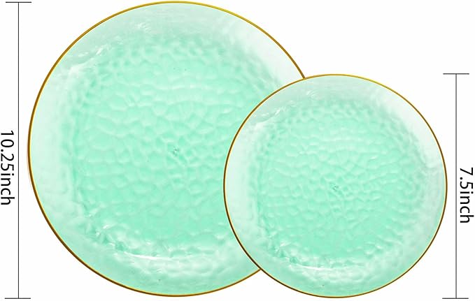 Rubtlamp 60 Green Plastic Plates, Hammered Clear and Gold Disposable Plates Include 30 Dessert Platos, 30 Dinner Platos for St. Patrick's Day