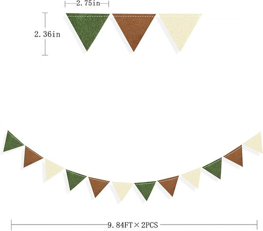Jungle Party Decoration Sage Green Brown Beige Felt Hanging Triangle Mini Bunting Pennant Banner Flag for Safari Woodland Wild One Two Wild Birthday Wedding Neutral Baby Shower Classroom Nursery Decor
