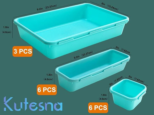 15 PCS Interlocking Desk Drawer Organizer Separator for Office,Bathroom,Kitchen,Makeup(Blue&Green)
