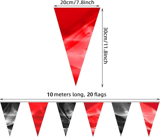 130FT Red Black Glitter Triangle Pennant Banner Flag Metallic Bunting Fabric Garland for Christmas Graduation Bachelorette Anniversary Engagement Wedding Anniversary Casino Party Decorations Decor