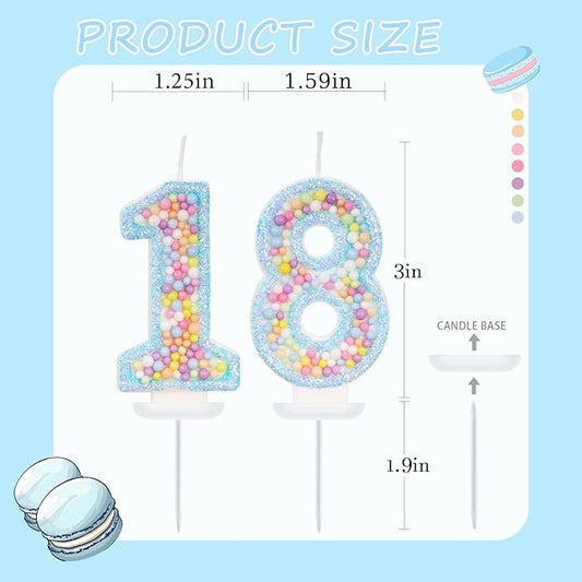 Blue Birthday Candles - Number 18 Candle, Colorful Macaron Candles, 18 Birthday Decorations for Girls Boys, Cake Decorations, Theme Party Supplies (Blue)