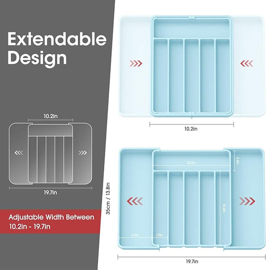 Aujen Silverware Organizer - Expandable Kitchen Drawer Organizer, Adjustable Utensil Organizer, Cutlery Tray for Forks, Knives, Multipurpose Kitchen Organizers and Storage Solution, Pink, Large