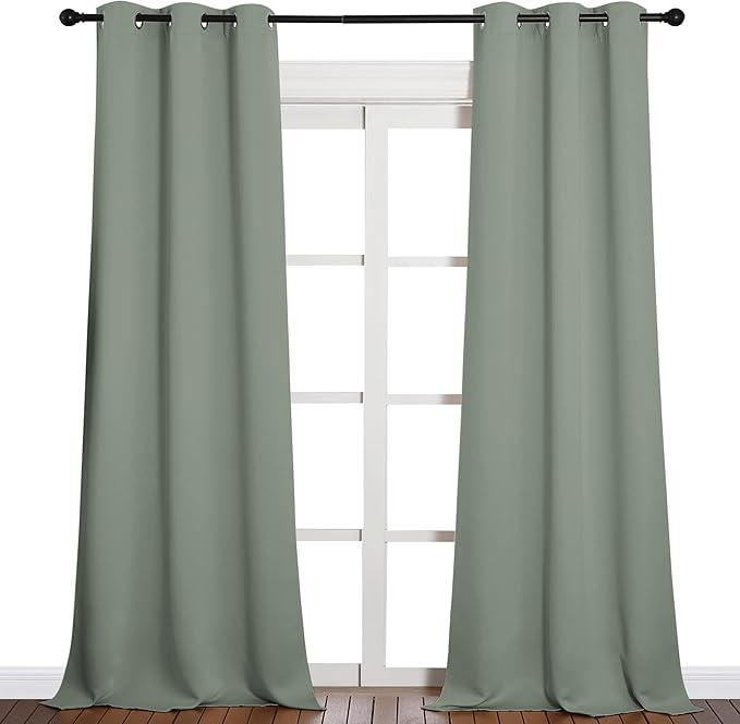 NICETOWN Patio Glass Door Blackout Curtains for Bedroom/Living Room, Privacy Panel Drapes for Dining and Guest Room (Greyish Green, 42 Inches Wide x 95 Inches Long, 1 Pair)