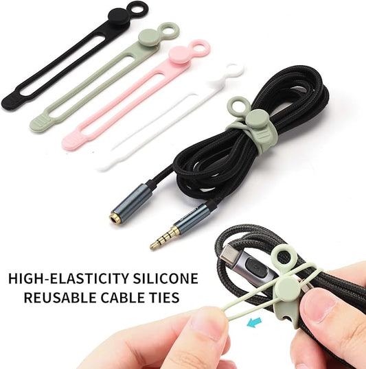 20pcs Silicone Cable Ties,Reusable Cable Management Organizer, Wire Ties,Travel Cord Ties,Cord Organizer for Bundling Cable Cords in Home,Office,Kitchen,School(White Black)