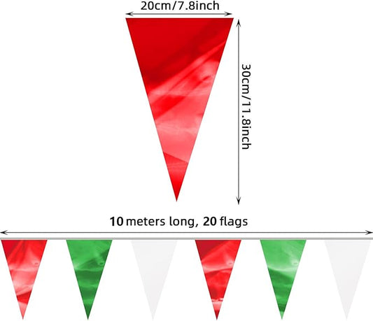 130FT White Green Red Glitter Triangle Pennant Banner Flag Metallic Bunting Fabric Garland for Christmas Italy Mexican Birthday Baby Shower Wedding Banners,New Years Winter Decor Ouruola