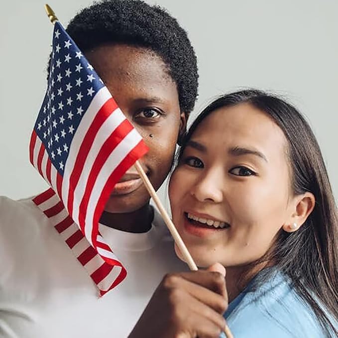 100 Pack 8x12 Inch American Flags on Stick, US Flag/U.S. Flag for Outside, 4th of July Decorations, US American Hand Held Stick Flags with Kid-Safe Spear Top, Polyester Full Color Tear-Resistant Flag