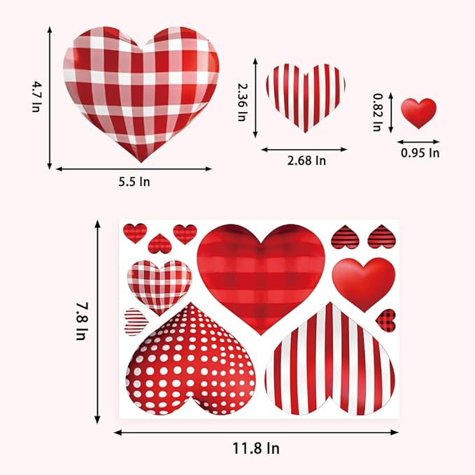 Valentines Day Decorations Window Clings, Resuable Red & Pink Heart Shaped Static Window Stickers for Valentines Day Decor - Valentine's Day Decorations for The Home, Bathroom Window