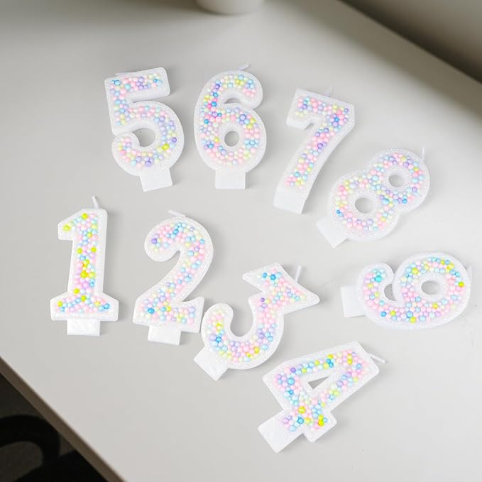 Number Birthday Candle with 12PCS Spiral Candles and A Birthday Card - Perfect for Celebrating Birthdays (Macaron Glitter, Number 8)