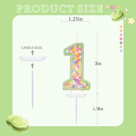 Birthday Candles - Number 1 Candle, Colorful Macaron Candles for Boys/Girls, Green Cake Decorations, Dinosaur Themed Party Supplies