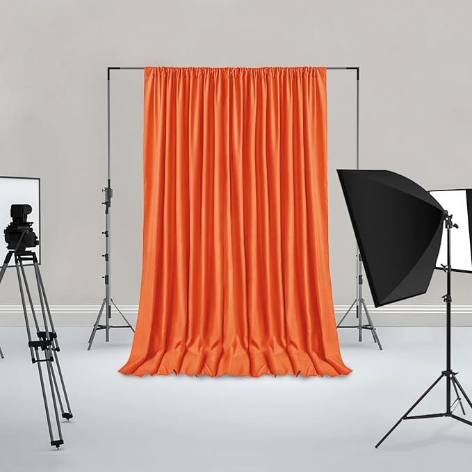 Hiasan Orange Backdrop Curtains for Parties, Polyester Photography Backdrop Drapes for Family Gatherings, Wedding Decorations, 5ftx10ft, Set of 2 Panels