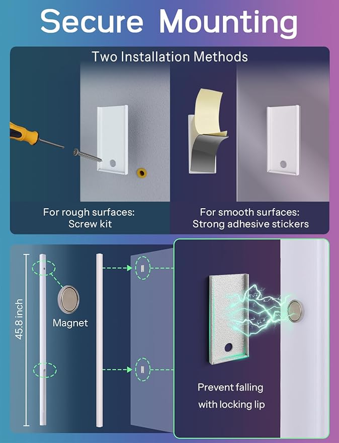 45.8 inch Battery Operated Wall Light Bar Rechargeable Wireless LED Wall Sconces, Remote Control Color Changing Music Sync Scene Modes for Game Room Bedroom Living Room TV Background