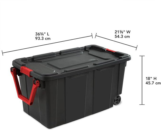 Sterilite 8-Pack Industrial Tote, Heavy-Duty Storage Bins w/Lids and Wheels, 40 Gallon - Stackable Organizing Containers for Home, Garage, Office, and Basement