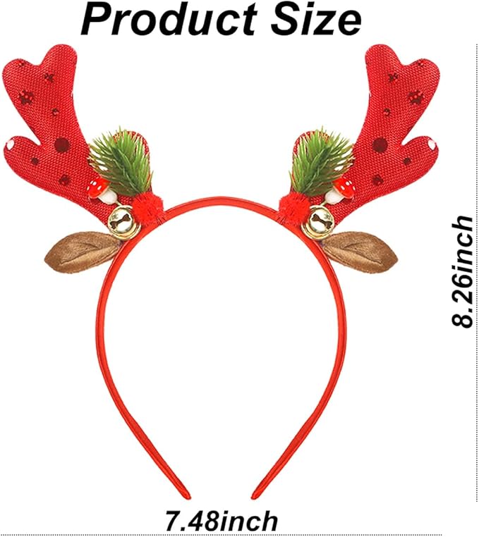 Christmas Headband - Glitter Christmas Headbands for Women - Red Sequin Reindeer Antlers Headband for Winter Party Decorations - Dress Accessories - Cosplay Costume