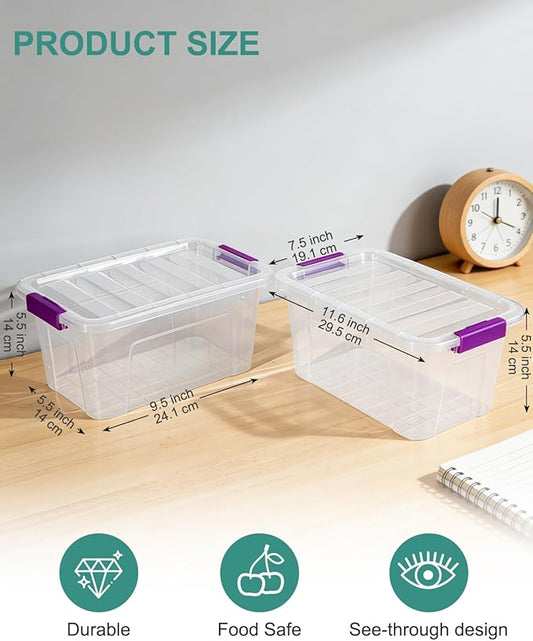 Clear Storage Bins with Lids 6 Pack, 7 Qt Stackable Storage Containers with Buckle Lock, Durable Plastic Containers & Storage Box Organizer for Pantry, Bathroom, Closet & Office Use