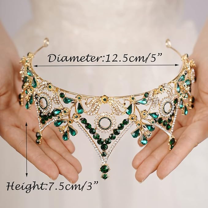 Wekicici Baroque Queen Crown Green Crystal Tiara Rhinestone Princess Wedding Headband for Women Birthday Pageant Party(Green)