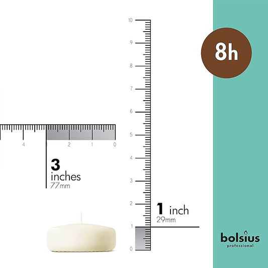 BOLSIUS 3 Inch Ivory Floating Candles - 24 Count Unscented - Premium European Quality - Imbue Breathtaking Ambiance for Romantic Wedding Centerpieces, Decorations, Events, Pool, Holiday, and Parties