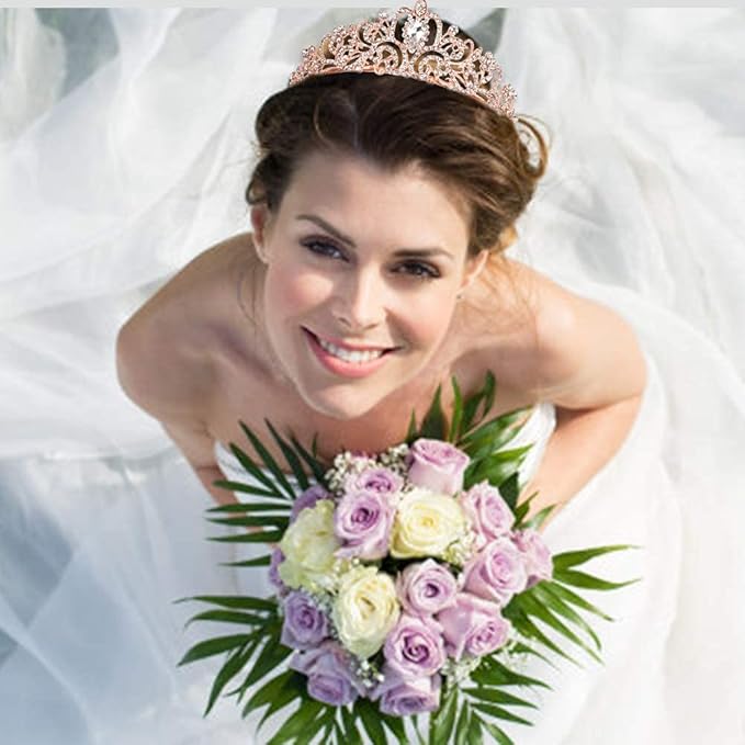 COCIDE Tiara Crystal Crowns Princess Rhinestone Crown with Combs Bride Headbands Bridal Wedding Prom Birthday Party Hair Accessories Jewelry for Women Girls (Rose Gold)