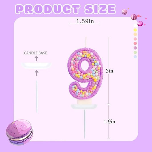 Birthday Candles - Number 9 Candle, Colorful Macaron Candles for Boys/Girls, Purple Party Decorations, Purple Cake Decorations