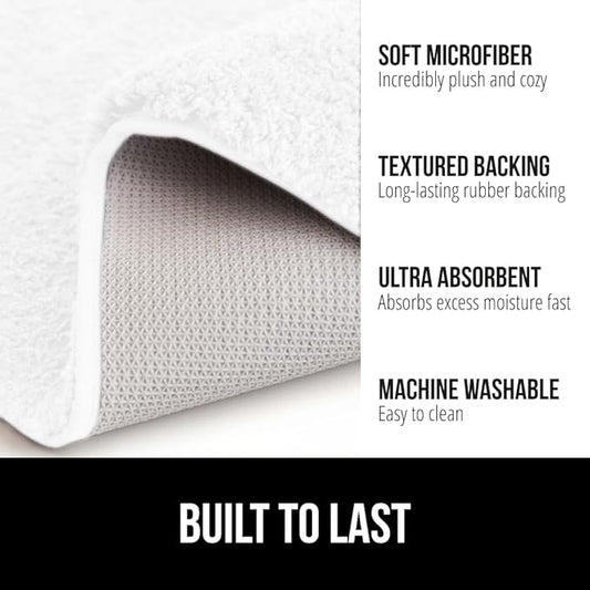 GORILLA GRIP Bathroom Rugs, 42x24, Ultra Soft Absorbent Mat, Thick Plush Bath Rug, Machine Washable, Microfiber Quick Dry, Mats for Shower, Bathtub and Floor, Home Decor Accessories, White