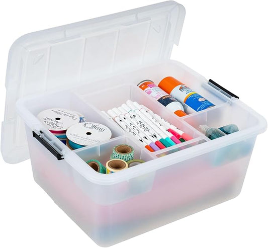 IRIS USA Clip Box with Removable Tray and Latching Lids, 18 Quart Craft Storage Bins, Art & Writing Supply Containers for Home, Office & Classroom Organization