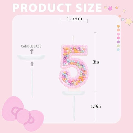 Birthday Candles for Girls - Number 5 Candle, Colorful Macaron Candles, 5 Cake Topper Cake Decorations, 5th Birthday Decorations Girl, Theme Birthday Party Supplies (Pink)