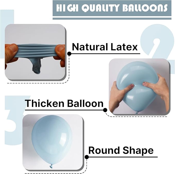 PartyWoo Dusty Blue Balloons 101pcs 12 Inch Light Blue Aqua Boho Latex Helium Balloons for Wedding Graduation Baby Shower Gender Reveal Bachelorette Birthday Under The Sea Party Decorations Blue-F28