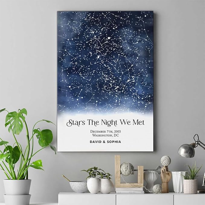 GABITA Personalized Wall Art for Couples, Anniversary Canvas for Couple Parent Grandparent, Stars The Night We Met Canvas Poster, Night Sky Map By Date & Location for Anniversary Keepsake