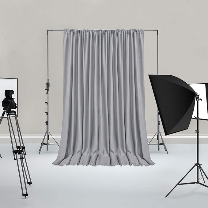 Hiasan Silver Grey Backdrop Curtains for Parties, Polyester Photography Backdrop Drapes for Family Gatherings, Wedding Decorations, 5ftx78ft, Set of 2 Panels