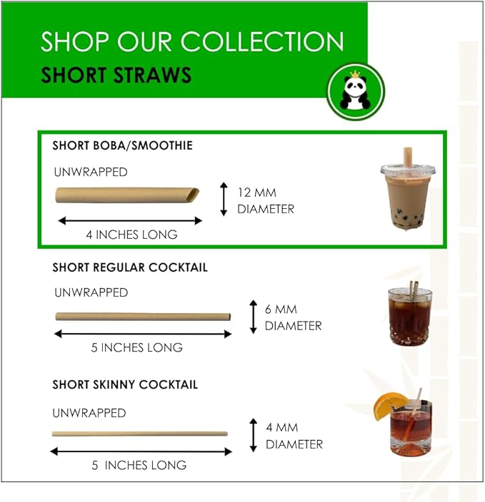Pandaboard™ Compostable Bamboo Boba/Milkshake/Smoothie Straws - Wrapped - bag of 80