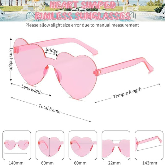 12/20/24 Pairs Heart Sunglasses for Women Men, Trendy Heart Shaped Rimless Transparent Sunglasses, Bachelorette Party