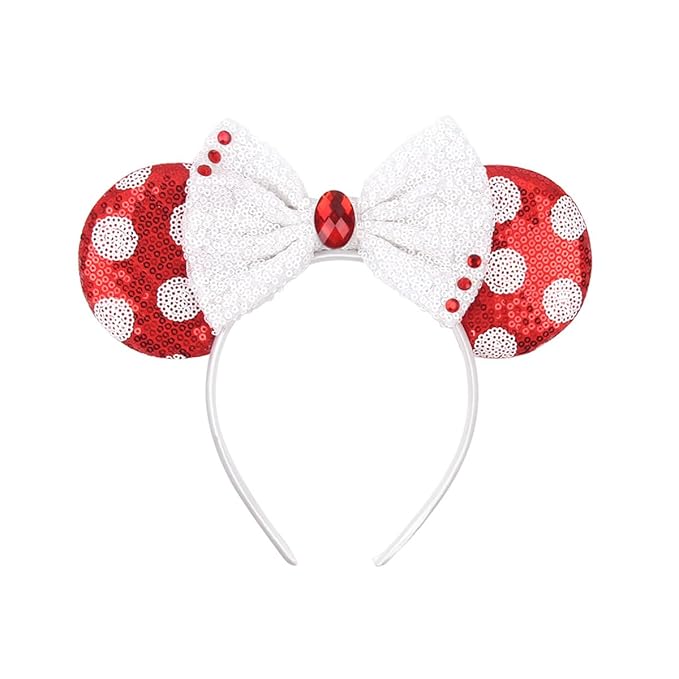 ANIUHL Christmas Mouse Ears Headband Polka Dot Snowflake Angel Rhinestone Hairband Sequin Bow Hair Hoop Headpiece for Party Favors