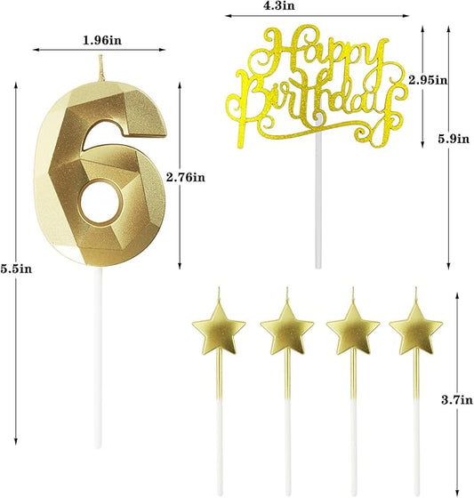 Golden Number 16 Birthday Candles and Star Birthday Candles 2.76 inch Birthday Cake Candles 3D Diamond Shaped Candles are Suitable for Birthday Parties and Anniversary Cake Decorations Candles